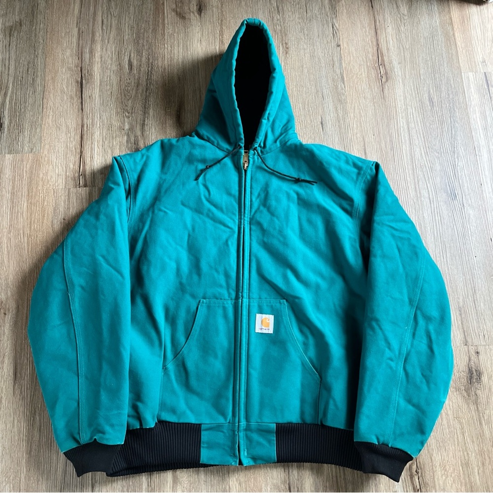 Rare Vintage Carhartt Jacket Mens 3XL Aqua Quilted Flannel Lining JR441